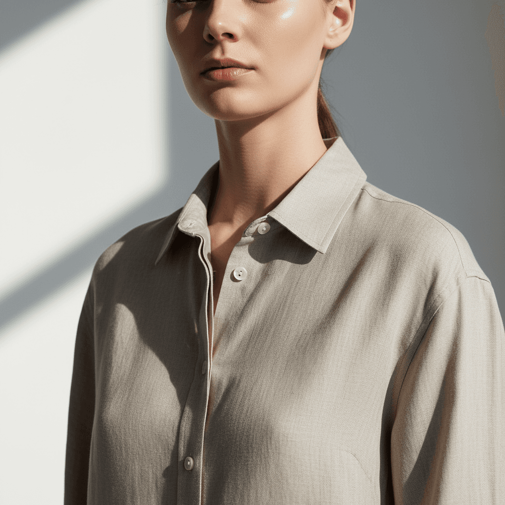 Luxurious folded apparel in neutral tones arranged artfully with dramatic lighting