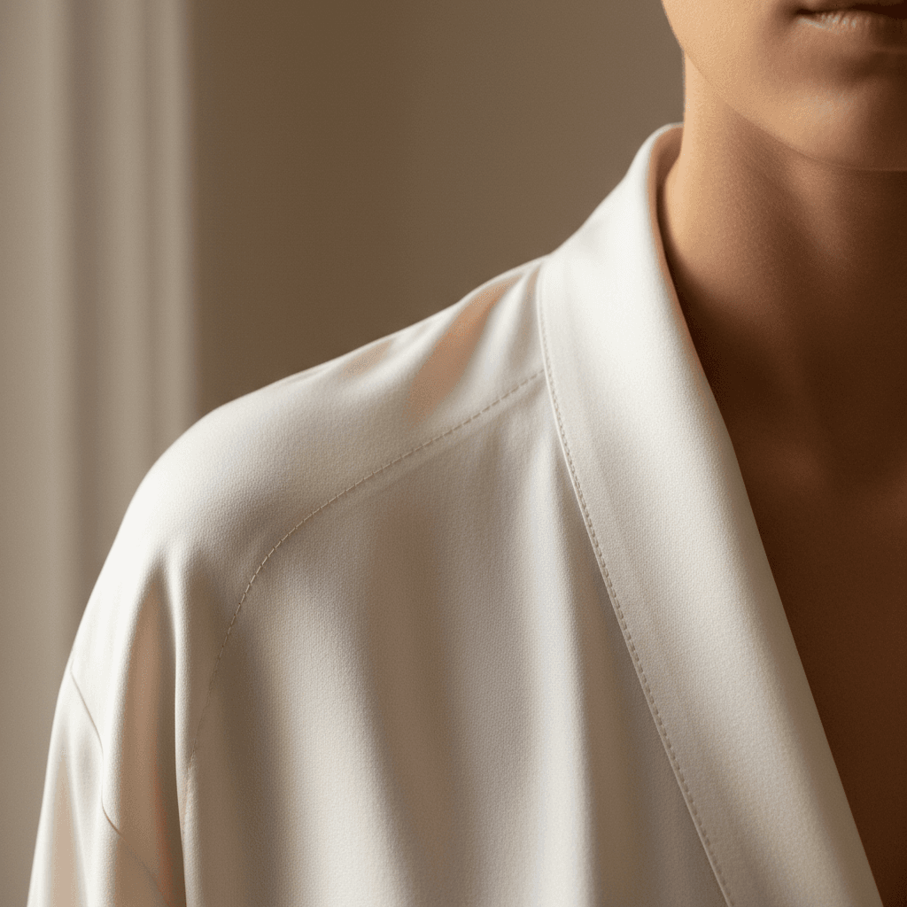 Close-up of luxury fabric texture and tailoring details from high-end apparel